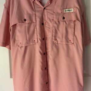 Magellan Outdoors Men’s Orange and White Short-Sleeve Button-Up Shirt